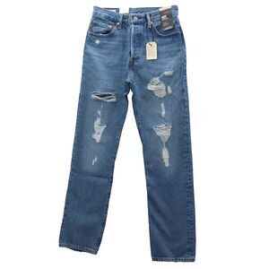 Levi's Jeans Womens 26x30 Blue 501 Original Fit Distressed Grunge Premium Denim